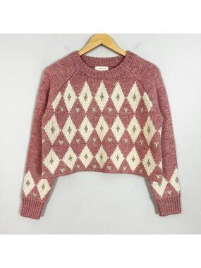 Women's Vintage Inspired Cropped Sweater Rose‎ Pink Boho Size Small